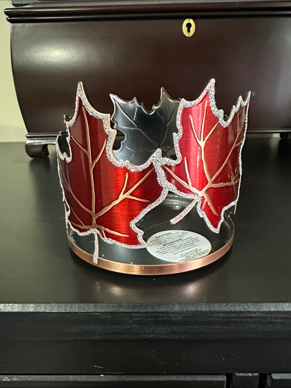 Bath and Body Works Multi Red Sparkle Leaf 3 Wick Candle Holder - Pure Canadiana